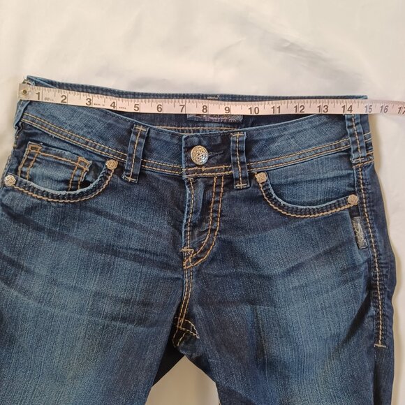 Silver Womens Jeans Suki Capri Cropped Dark Wash Midrise Stretch Size 28  30x26 - Picture 11 of 13